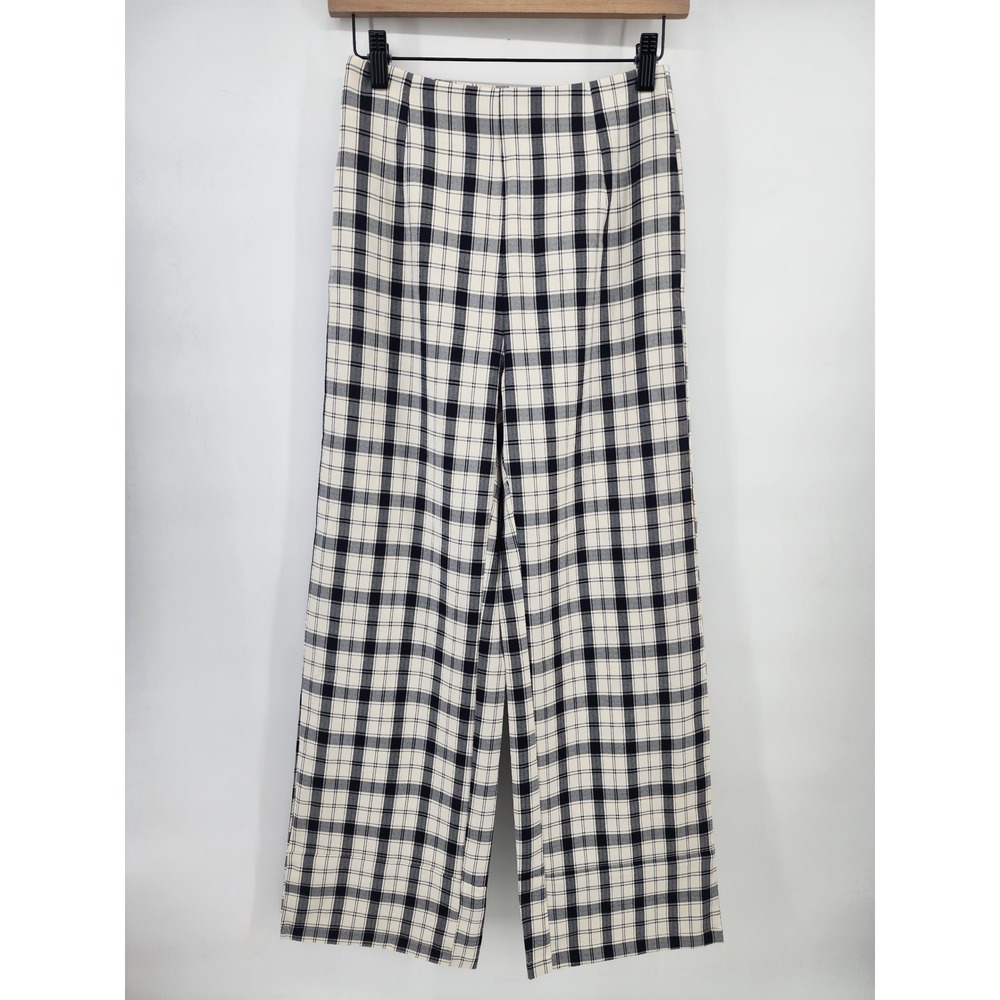 Princess Polly Women Black White Plaid High Waisted Wide Leg Cotton Pants Size 2